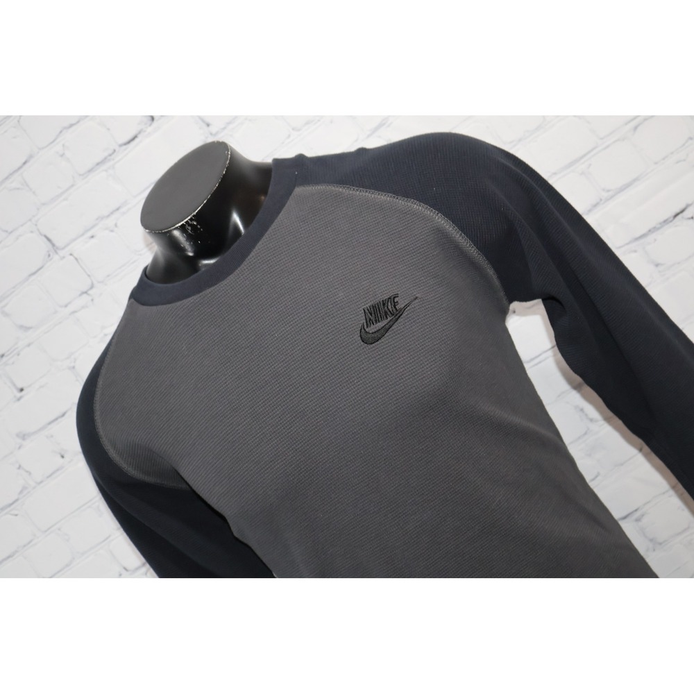 Nike Thermal Waffle Knit Shirt Mens Large Gray Black Raglan Long Sleeve Swoosh